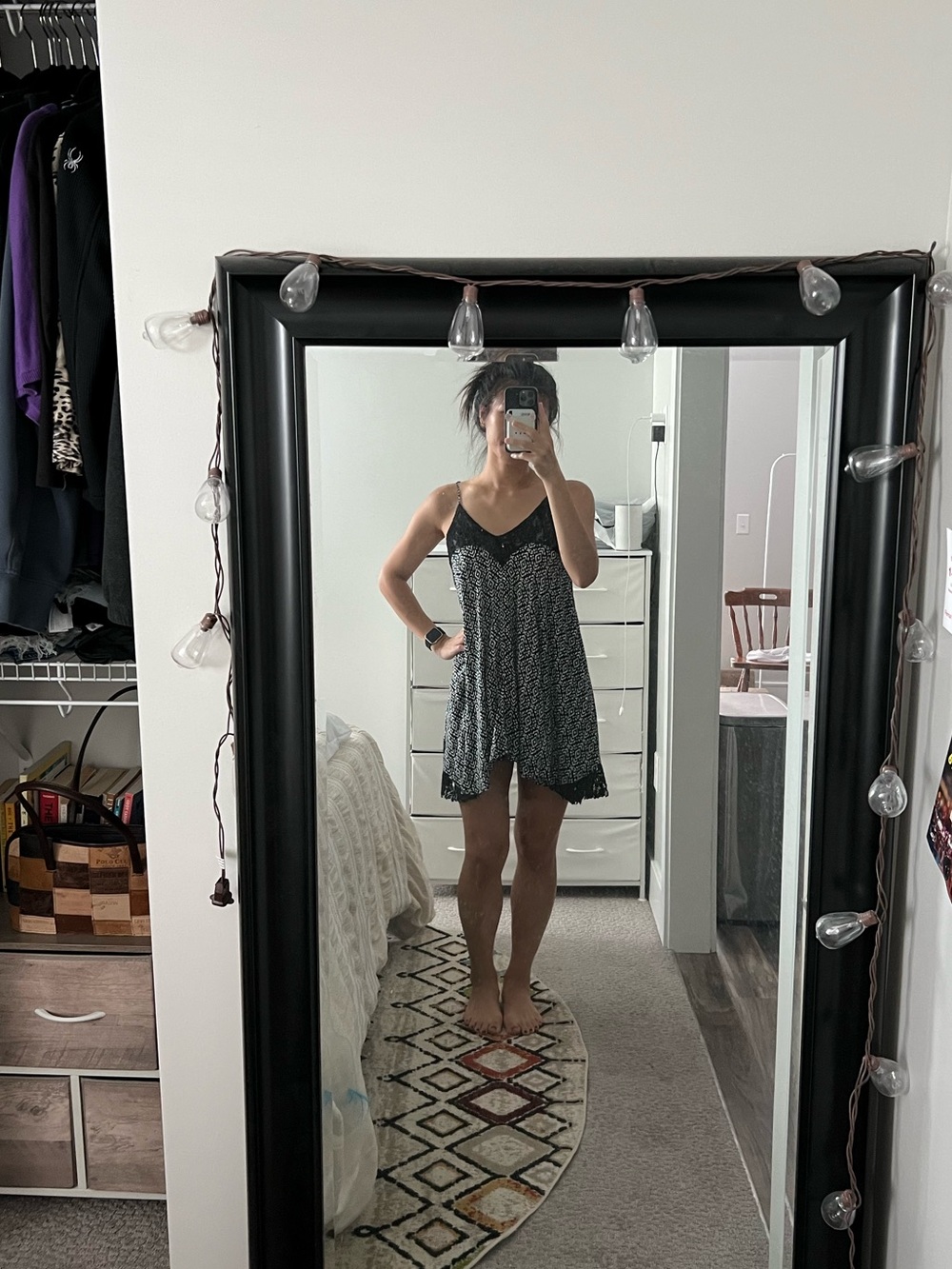 Black and White Print Mini Slip Dress
